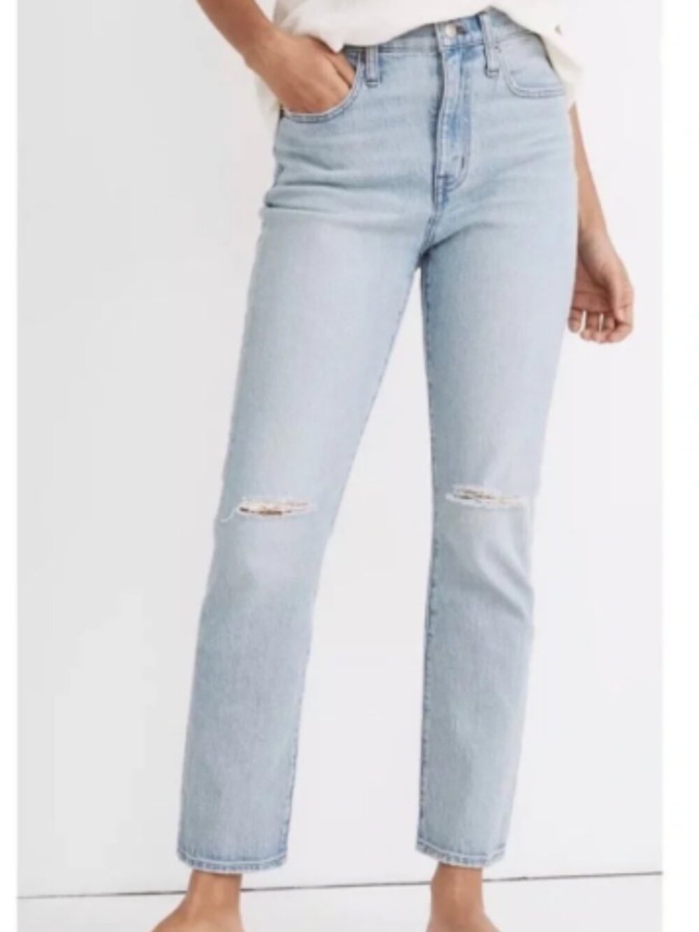 Madewell High Rise Slim Crop Boyjean Light Wash Distressed Jeans Size 27